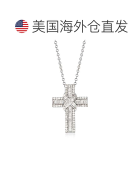 自营925 纯银 Ross-Simons 钻石十字架吊坠项链 - 18 英寸 美国奥