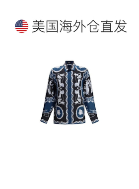 自营Versace Silk Pattern Men's Shirt - blue 美国奥莱直发