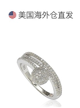自营 Suzy Levian 纯银方晶锆石密钉球形戒指 - 白色 美国奥莱直