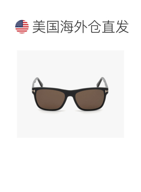 自营Tom Ford黑色塑料方形棕色男士太阳镜FT0698 01J 57-黑色/闪
