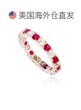 自营 Suzy Levian 纯银立方氧化锆红宝石红交替永恒戒指 - 白色
