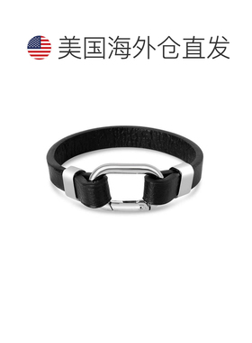 自营Bruno Magli Mens Structured Leather Bracelet, Silver - s