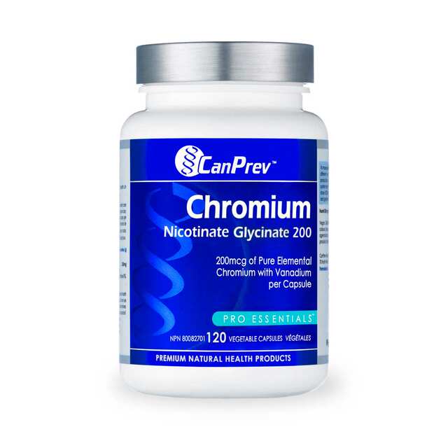 ຈັດສົ່ງໂດຍກົງຈາກການາດາ CanPrev Chromium Niacinate Glycinate 200 200 mcg (120 ແຄບຊູນ)