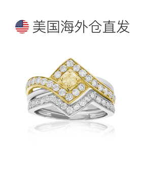 自营 vir jewels1 克拉钻石结婚订婚戒指套装 14K 双色金公主光环