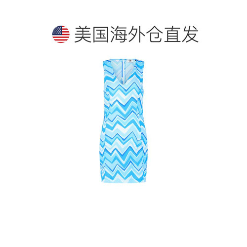 自营m missoniZigzag Print Mini Dress - blue white 美国奥莱直 - 图1