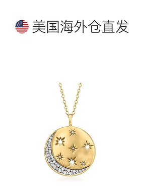 Ross-Simons 18 克拉黄金钻石月亮和星星圆盘吊坠项链 - 18 英寸