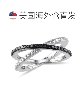 自营mimi & max925 纯银 Mimi & Max 黑钻十字交叉戒指配黑铑