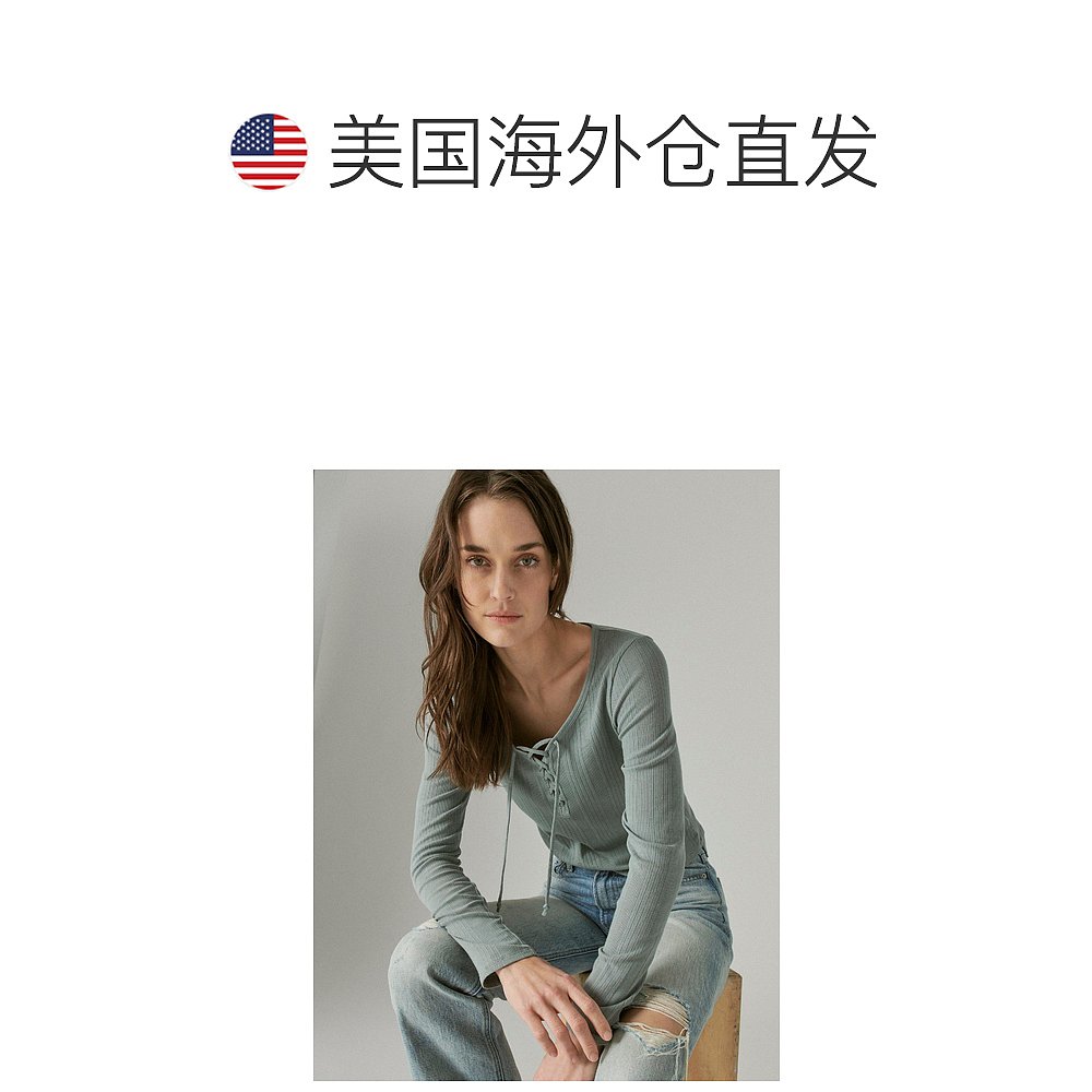 Lucky Brand 女式系带长袖上衣 - 深绿色 【美国奥莱】直发 - 图1