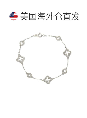 自营Suzy Levian 纯银白色立方氧化锆三叶草和圆形手链 美国奥莱