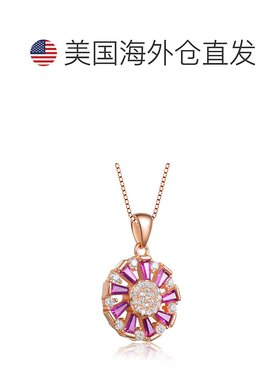 genevive纯银带彩色长方形方晶锆石花环吊坠项链 - 多色 【美国奥
