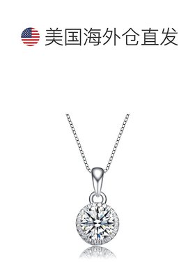 自营 genevive纯银圆形透明立方氧化锆口音吊坠项链 - 白色 美国