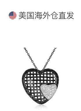 自营 geneviveC.Z.纯银镀黑心形蕾丝吊坠 - 黑色 美国奥莱直发