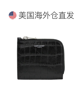 自营Saint Laurent Men's Imprint Leather Crocodile Card Case
