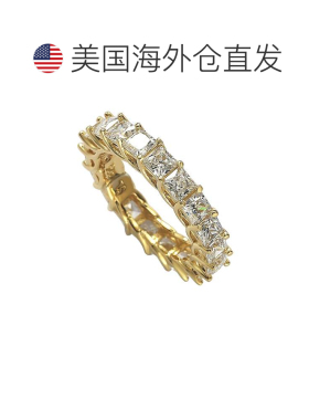 自营Suzy Levian 黄色纯银公主方形切割方晶锆石十字镶嵌永恒戒指