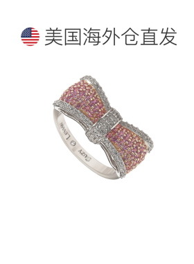 自营Suzy Levian 纯银粉色和白色蓝宝石和钻石装饰蝴蝶结戒指 -