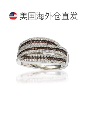 自营 Suzy Levian 纯银白色和巧克力立方氧化锆交织戒指 - 棕色