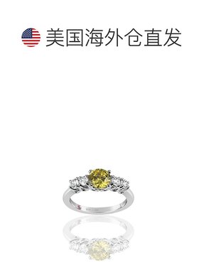 自营 Suzy Levian 纯银黄色和白色立方氧化锆 5 石订婚戒指 - 黄