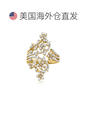 自营 Ross-Simons 18 克拉金镶嵌钻石花朵旁路戒指 - 白色 美国奥