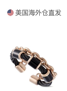 自营 Charriol St. Tropez 不锈钢粉红色和黑色 PVD 黑色珐琅电缆