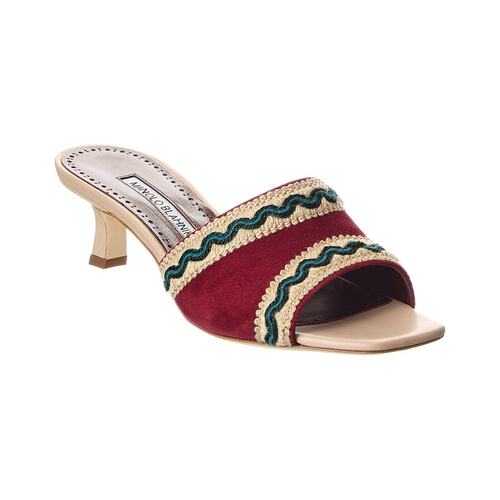 自营Manolo Blahnik Marebis 50 Suede Sandal - red 美国奥莱直 - 图0