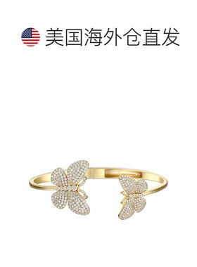 自营 genevive纯银 14k 镀金钻石方晶锆石法式密钉蝴蝶开口袖口手