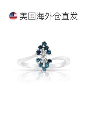自营vir jewels1/3 克拉蓝色钻石戒指时尚圆形 10K 白金 - 白色