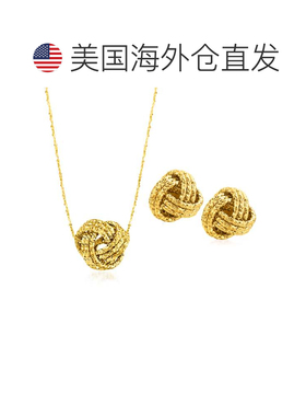 自营Ross-Simons 意大利 14 克拉黄金爱心结首饰套装：项链和耳钉
