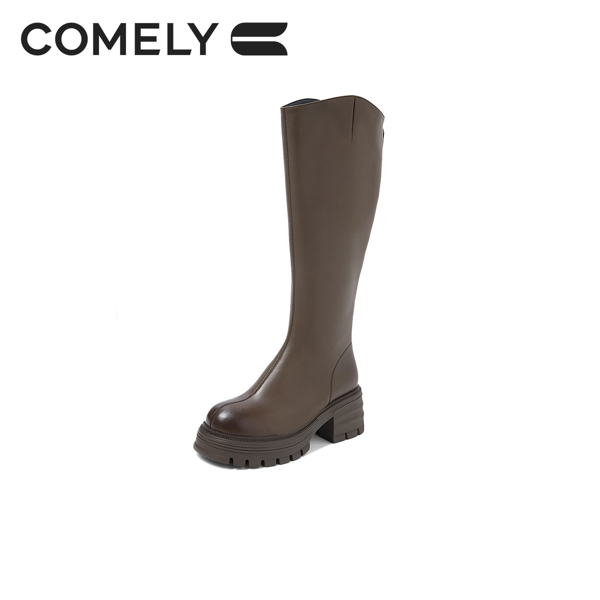 康莉厚底骑士靴女24冬季新款V口后拉链长靴显瘦小个子显腿长女靴,淘宝优惠券,粉丝福利购,淘宝优惠卷