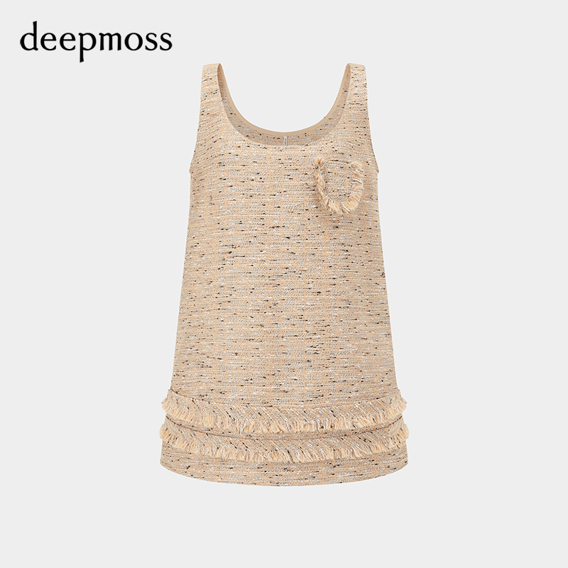 【deepmoss】2024春夏新款女装时尚优雅砂石花纱吊带背心连衣裙 - 图3