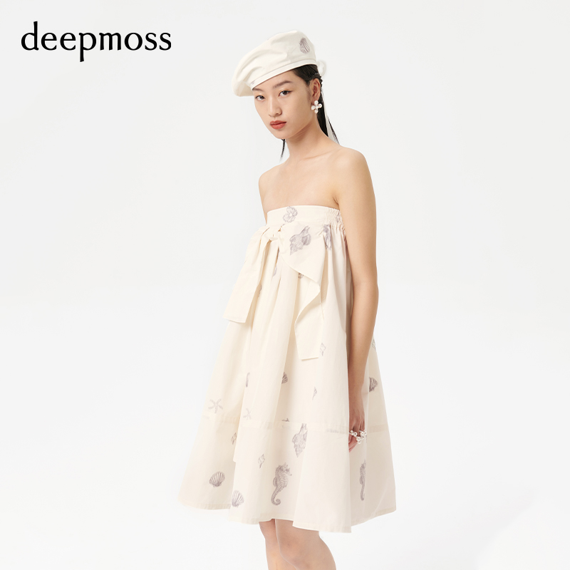 【deepmoss】潮流气质甜酷显瘦海洋印花A字抹胸半身裙女 - 图0