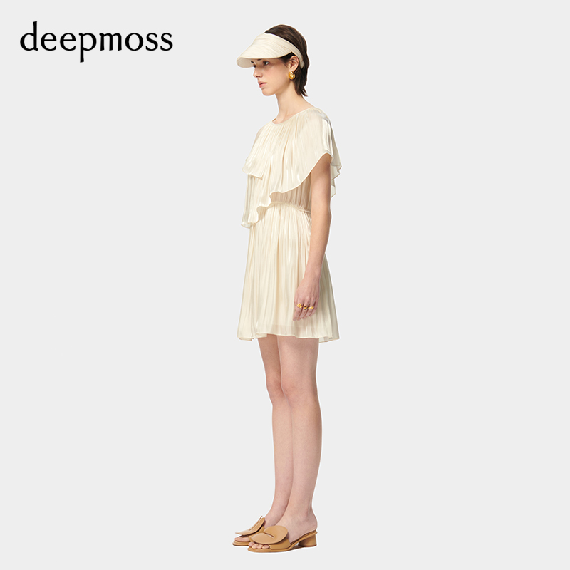 【deepmoss】2024春夏新款女装时尚休闲水泽不规则层次拼接连衣裙 - 图1