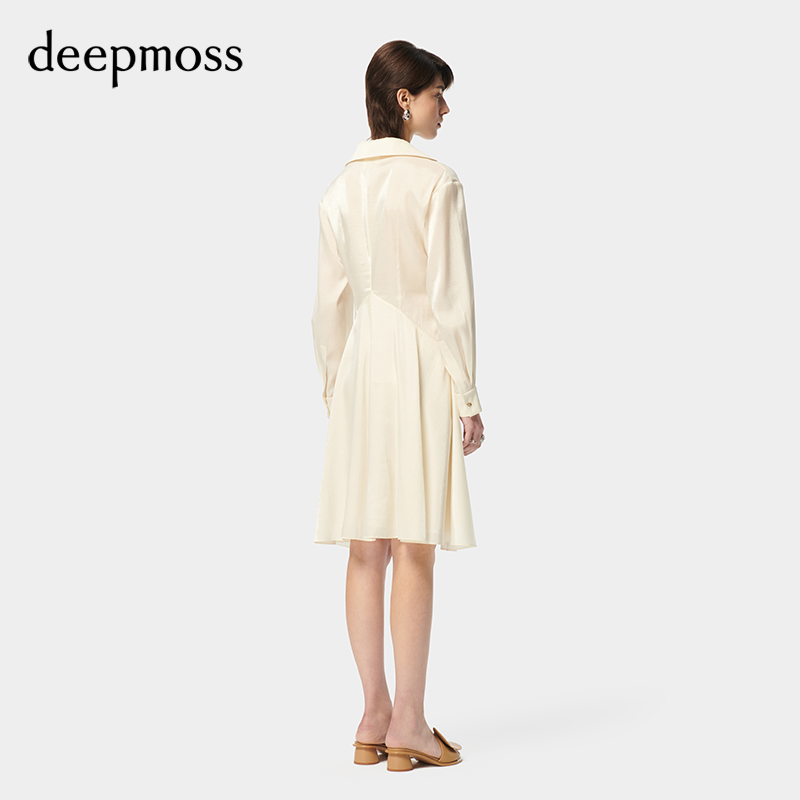 【deepmoss】2024春夏新款时尚休闲气质棉感水泽褶涧衬衫连衣裙女 - 图2