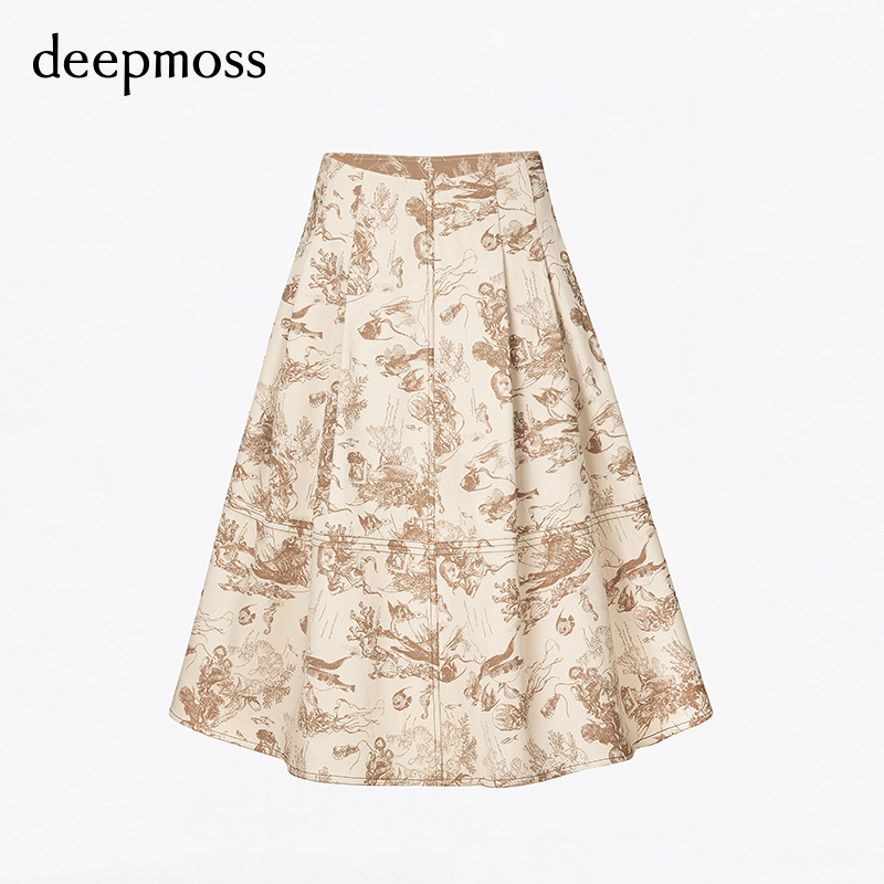 【deepmoss】 潮流甜酷风A字长裙栗棕色提花高腰伞裙半身裙女 - 图3