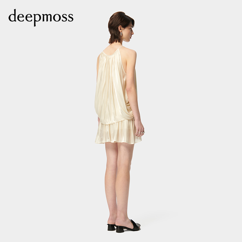 【deepmoss】2024春夏新款女装时尚休闲水泽荡褶拼接飘片高腰裙裤 - 图2