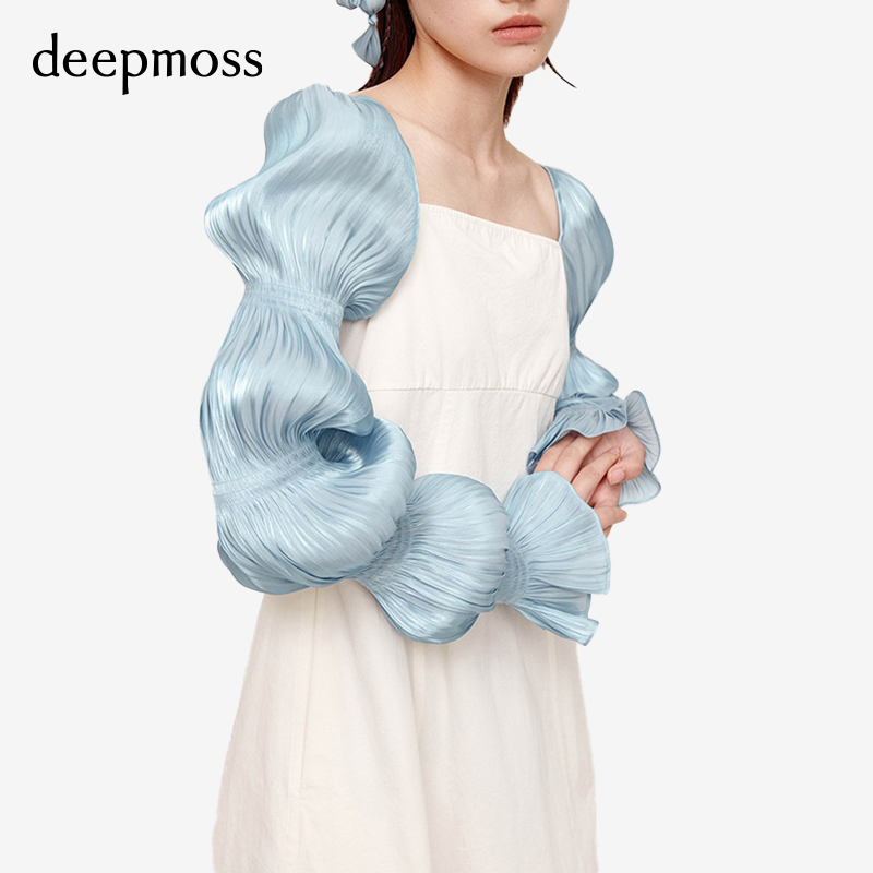 【deepmoss】水泽袖泡泡袖法式方领连衣裙直筒收腰修身女 - 图3