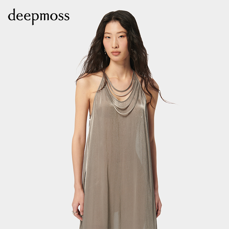 【deepmoss】2024春夏新款女装时尚休闲水泽垂感细带背心裙连衣裙 - 图0