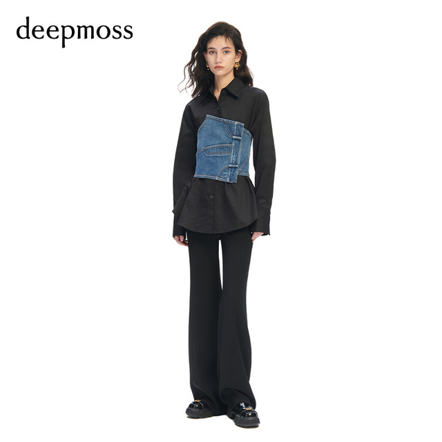 ເສື້ອຍືດ denim ຂອງແມ່ຍິງ deepmoss patchwork