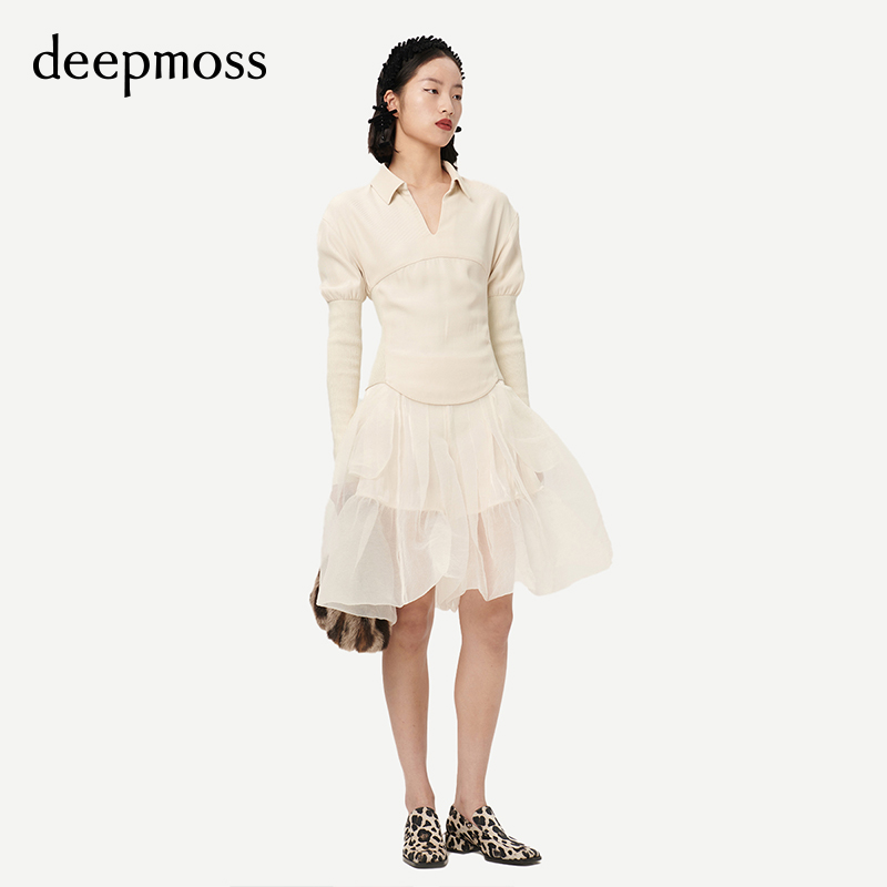 【deepmoss】潮流时尚气质收腰翻领简约百搭长袖衬衫上衣女士 - 图1