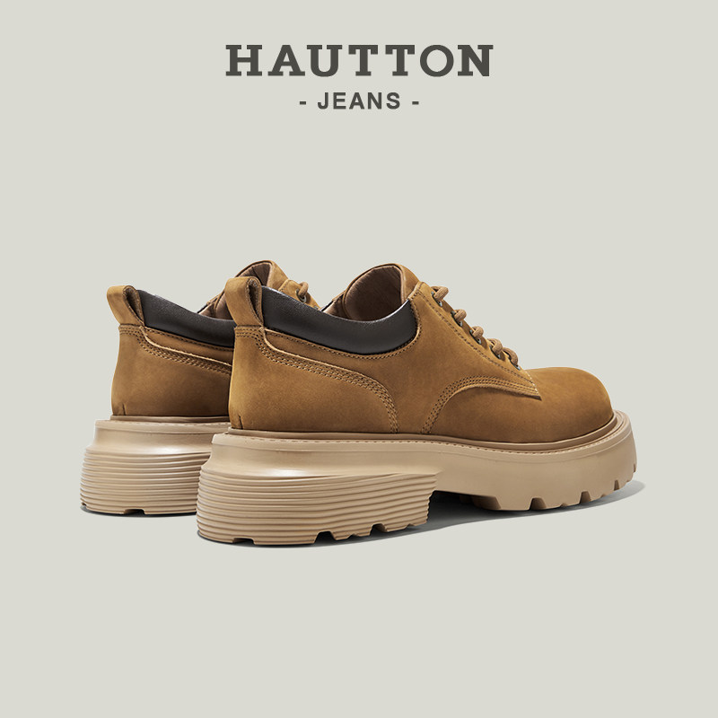 HauttonJeans工装鞋男鞋真皮低帮马丁靴男款复古休闲厚底大头皮鞋,淘宝优惠券,粉丝福利购,淘宝优惠卷