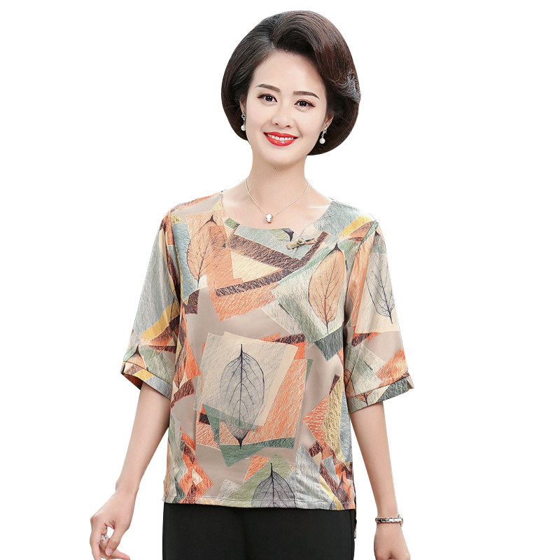 中年女装夏装中袖洋气小衫妈妈t恤 卿蓝中老年女装