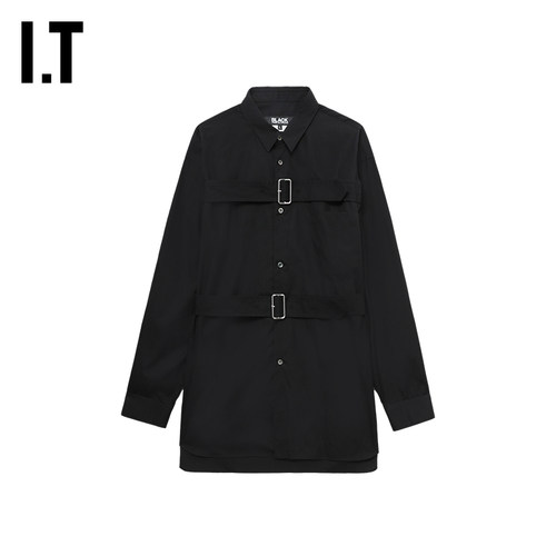 IT CDG COMME des GARCONS HOMME BLACK情侣款饰袢带宽松长袖衬衫 - 图0