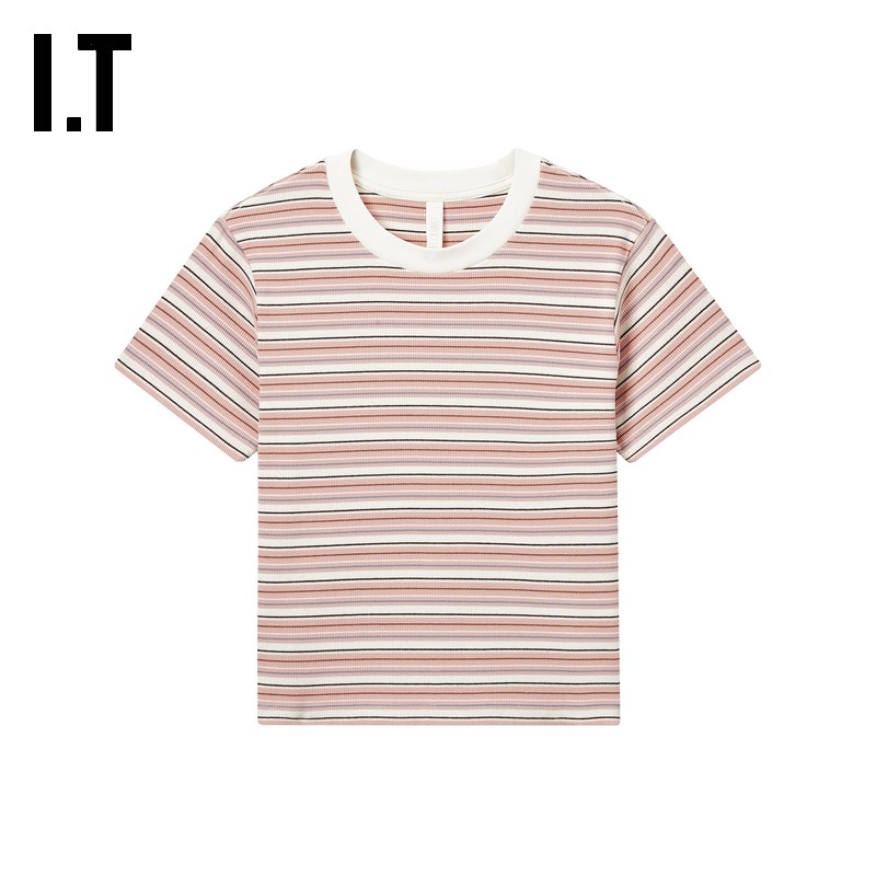IT WITTH LOVE女装圆领条纹短袖T恤新款青春活力合身上衣1018AUO,淘宝优惠券,粉丝福利购,淘宝优惠卷
