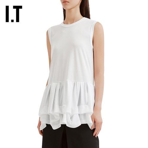 IT CDG COMME DES GARCONS COMME DES GARCONS女褶饰拼接圆领背心 - 图1