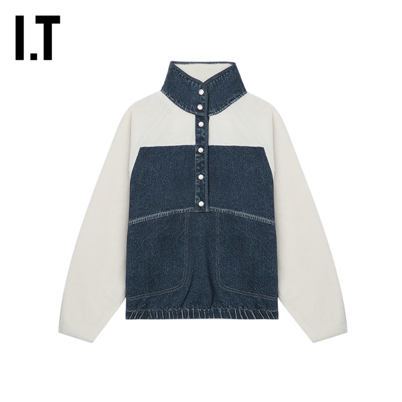 IT rag & bone女装立领长袖上衣新款牛仔拼接摇粒绒上衣RC6025XQ,淘宝优惠券,粉丝福利购,淘宝优惠卷