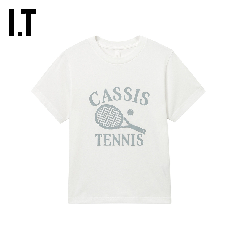 IT WITTH LOVE女装圆领短袖T恤新款青春活力网球拍图案装饰1023A - 图2
