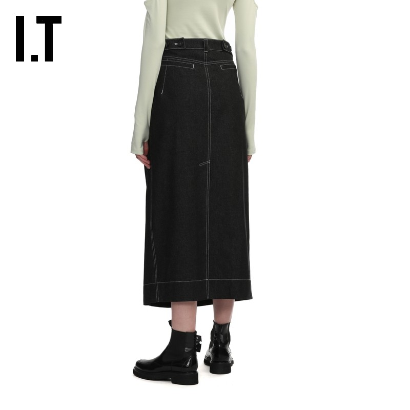 IT LOW CLASSIC女装牛仔半身裙新款时尚气质扣饰袢带直筒裙05BKXN,淘宝优惠券,粉丝福利购,淘宝优惠卷