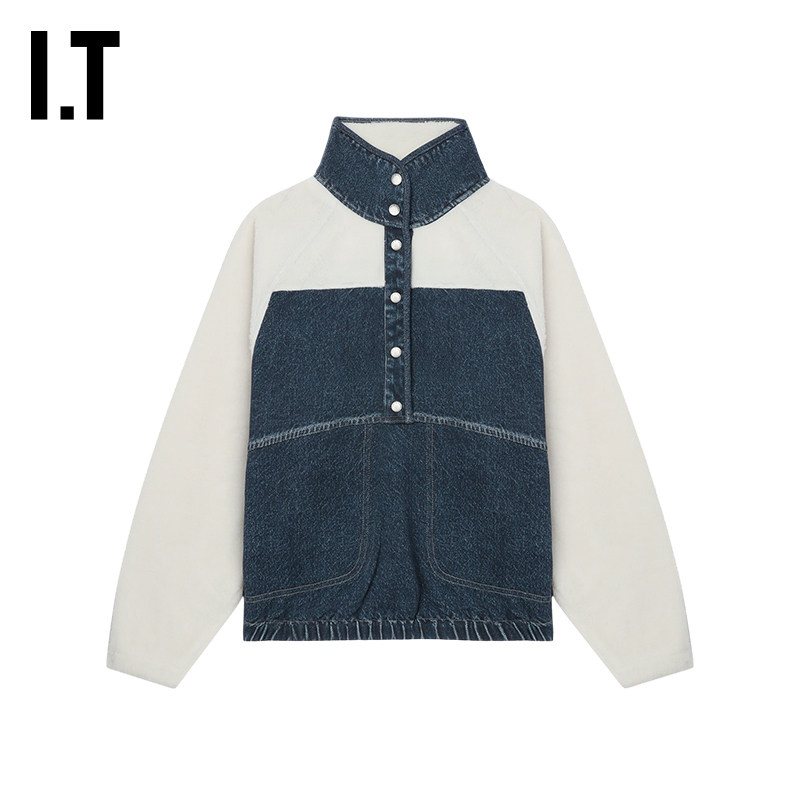 IT rag & bone女装立领长袖上衣新款牛仔拼接摇粒绒上衣RC6025XQ,淘宝优惠券,粉丝福利购,淘宝优惠卷