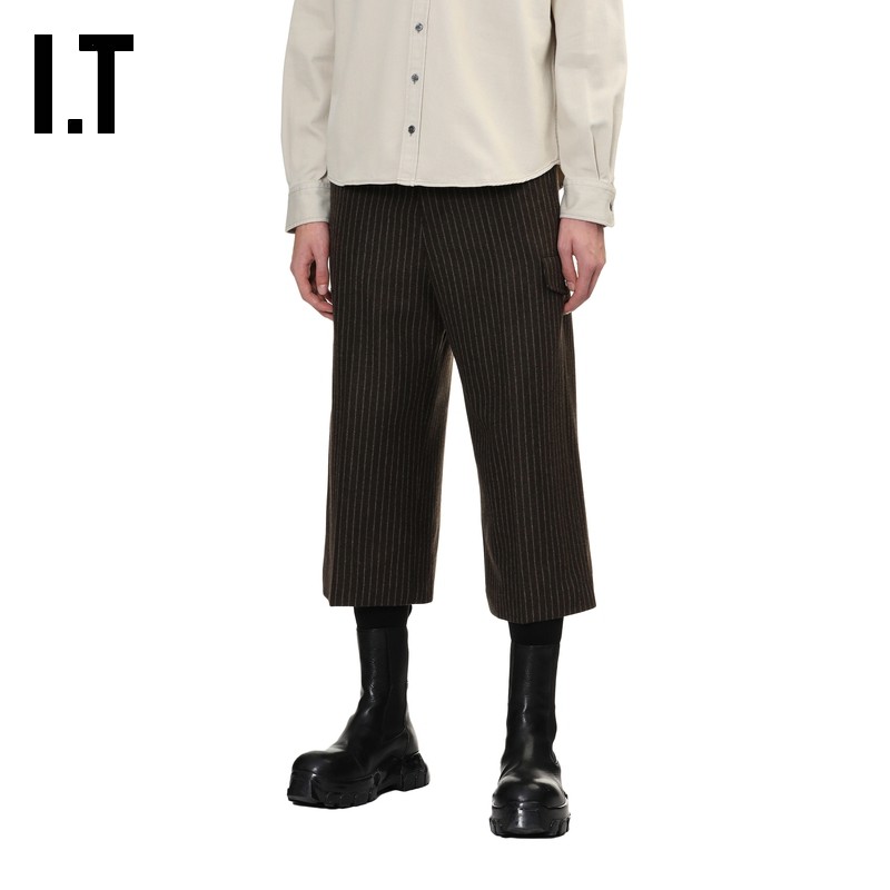 IT AMI男装条纹毛呢七分裤新款复古质感宽松呢子直筒裤O40048MN,淘宝优惠券,粉丝福利购,淘宝优惠卷