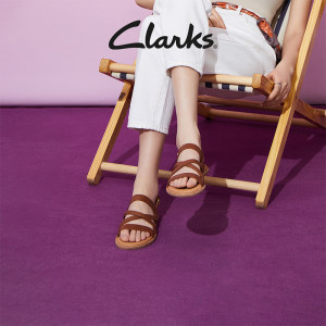 Clarks其乐女士夏季真皮时尚平底凉鞋柔韧耐磨罗马凉鞋女