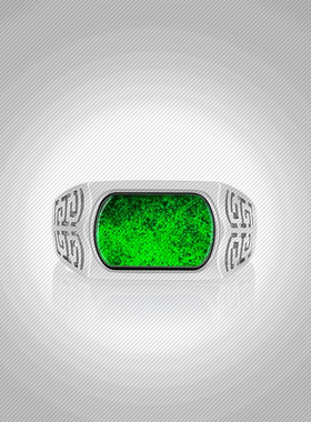 S925银墨翠马鞍戒可调节男士